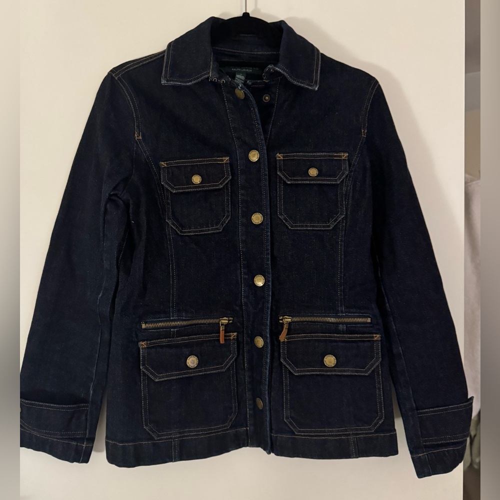 Vintage Ralph Lauren Fitted Denim Jacket with Gold Hardware | Women’s M